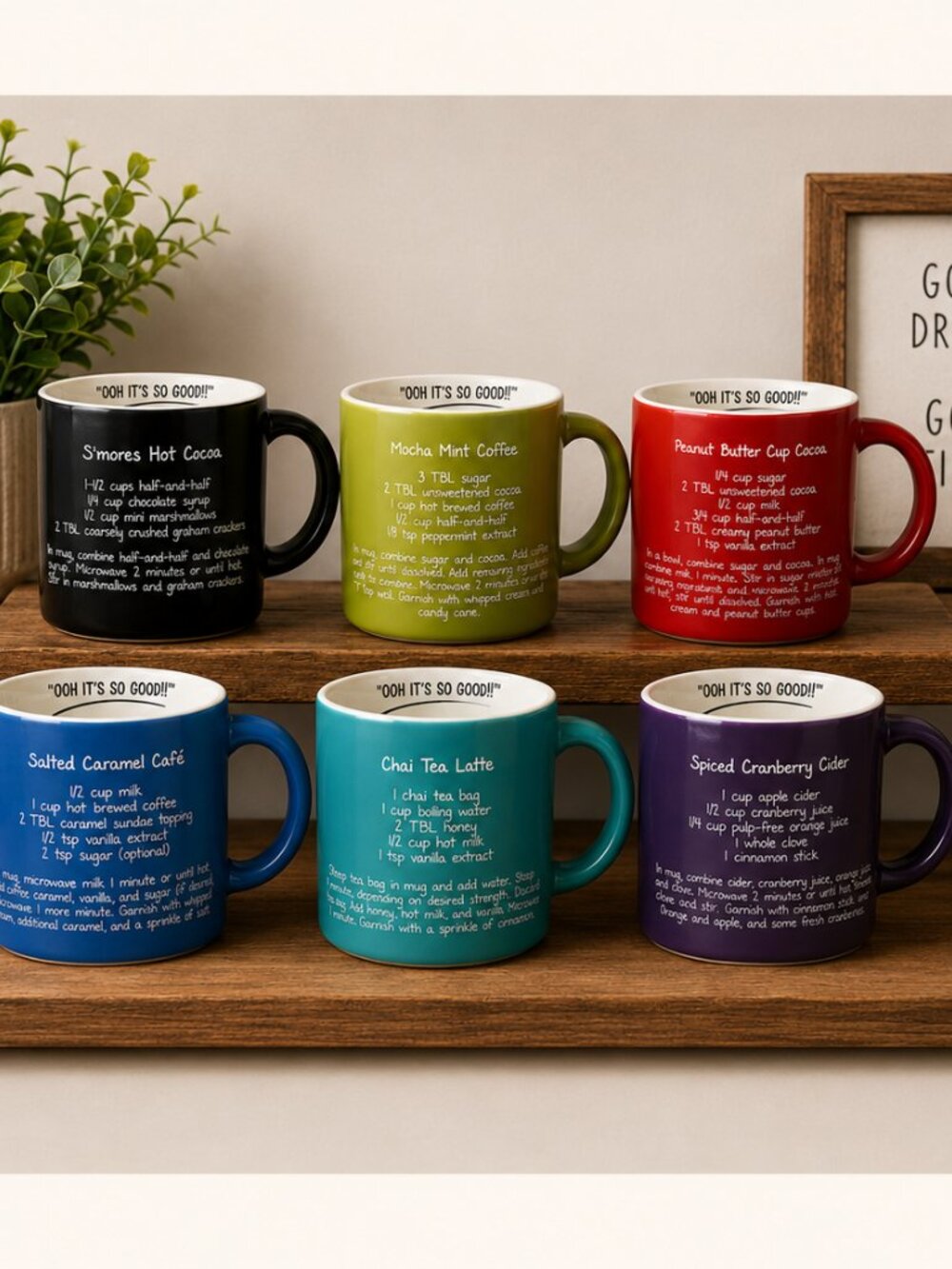 Mr. Food Test Kitchen Recipe Mug Set of 6 Colorful Coffee Cocoa Tea Cider Mugs